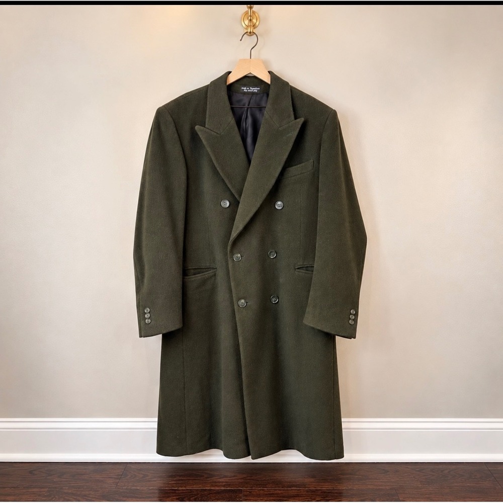 Vintage Mens Double Breasted Overcoat Olive Green Wool Long Coat Yugoslavia